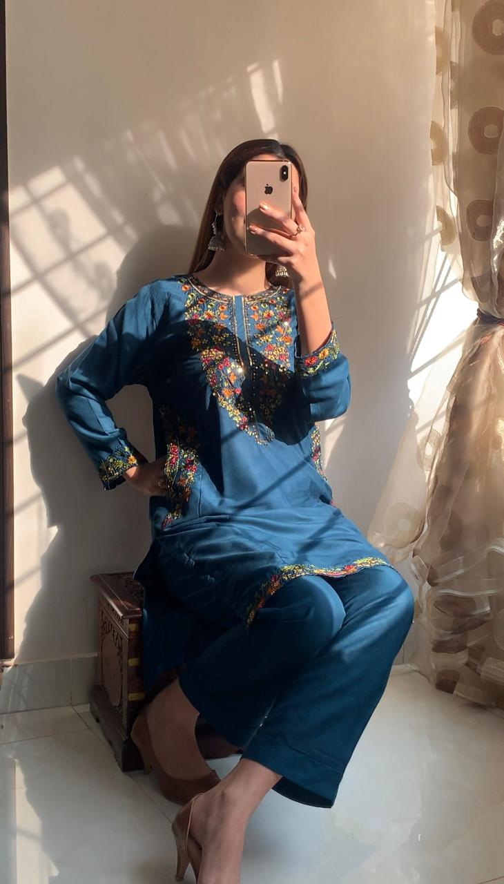 Pocket Sequence Embroidary Stiched 2pcs Cotton Lawn