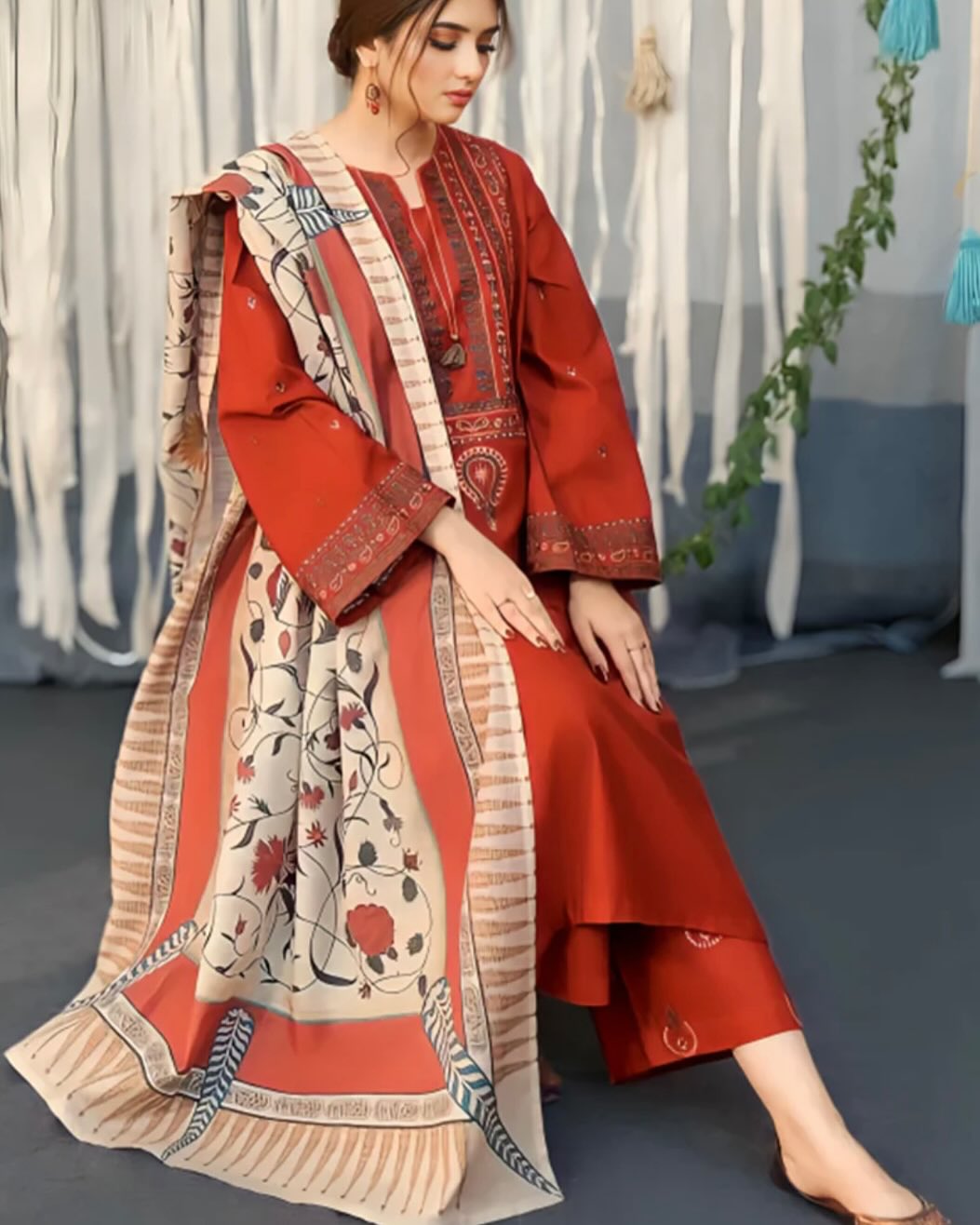 AYAT- 3PC EMBROIDERED WITH*
*DIGITAL DUPPATA*