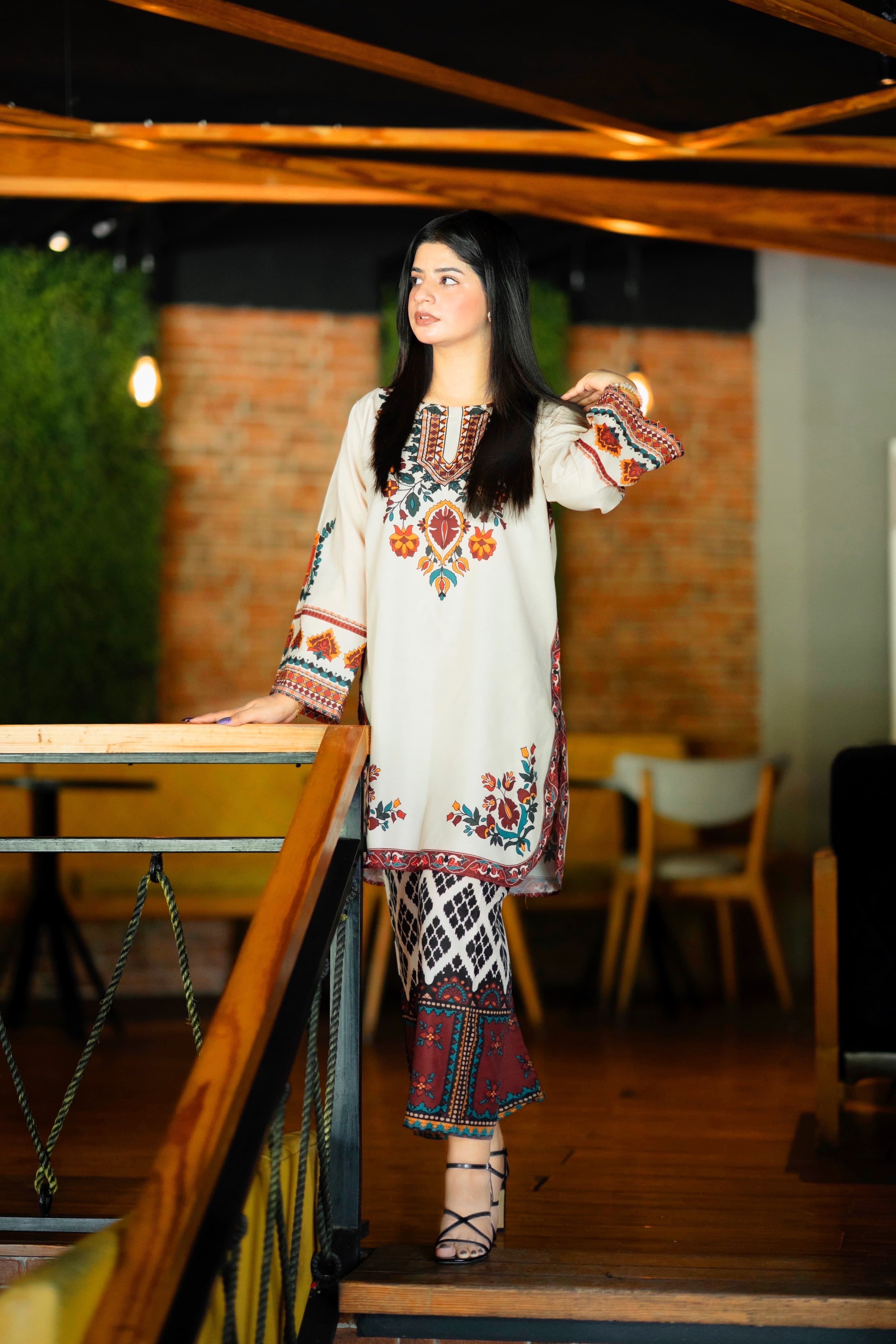 2Pc Premium Silky Lawn Stiched