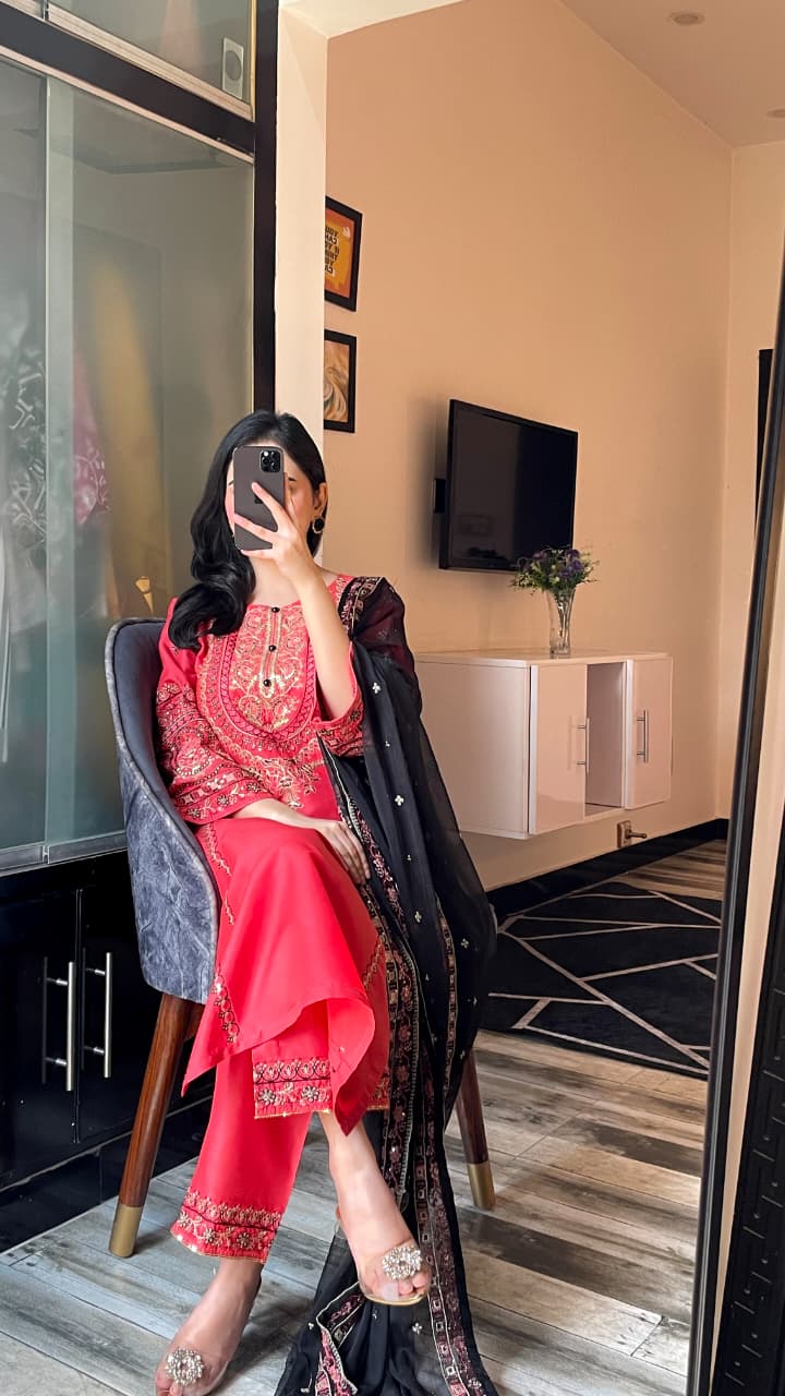 NOOR 3PC Embroidery Stiched Pure Cotton