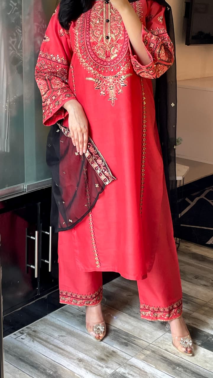 NOOR 3PC Embroidery Stiched Pure Cotton