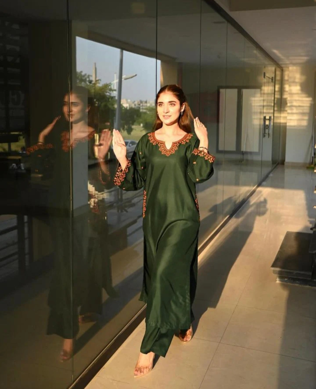 2pc Dark Green Embroidery Premium Lilen Stiched