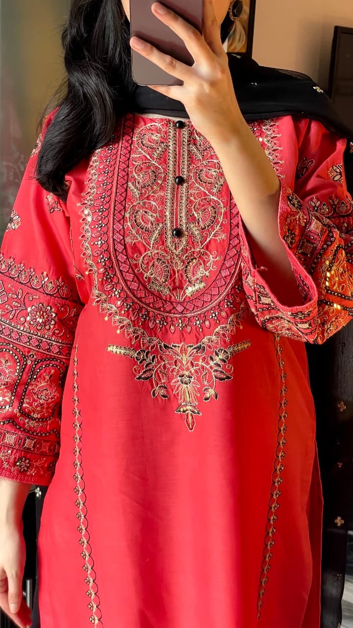 NOOR 3PC Embroidery Stiched Pure Cotton