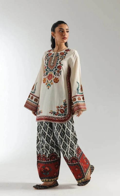 2Pc Premium Silky Lawn Stiched