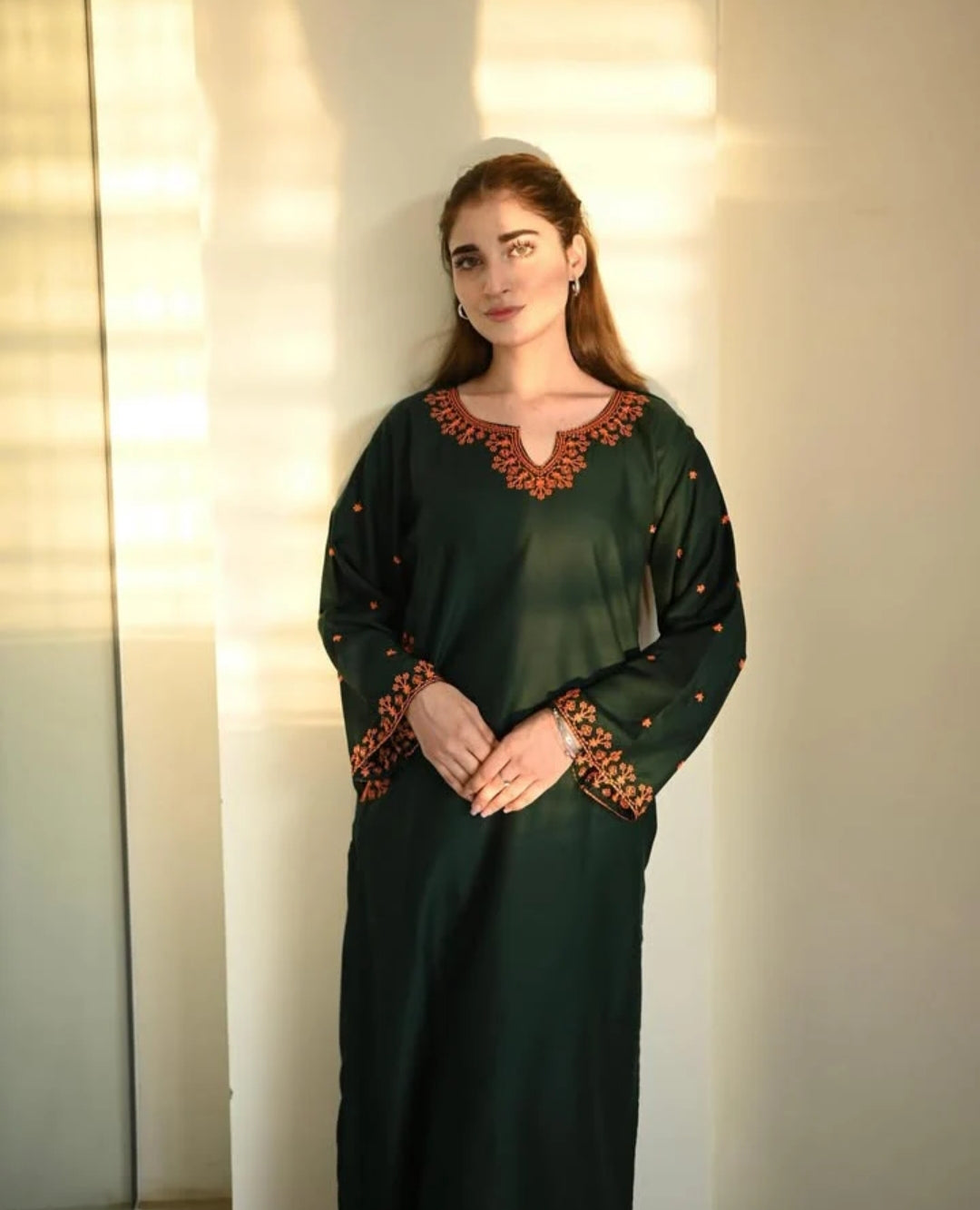 2pc Dark Green Embroidery Premium Lilen Stiched