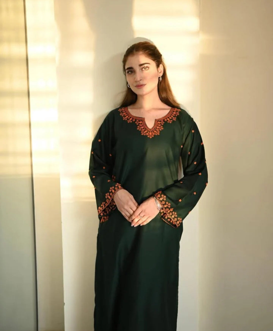 2pc Dark Green Embroidery Premium Lilen Stiched