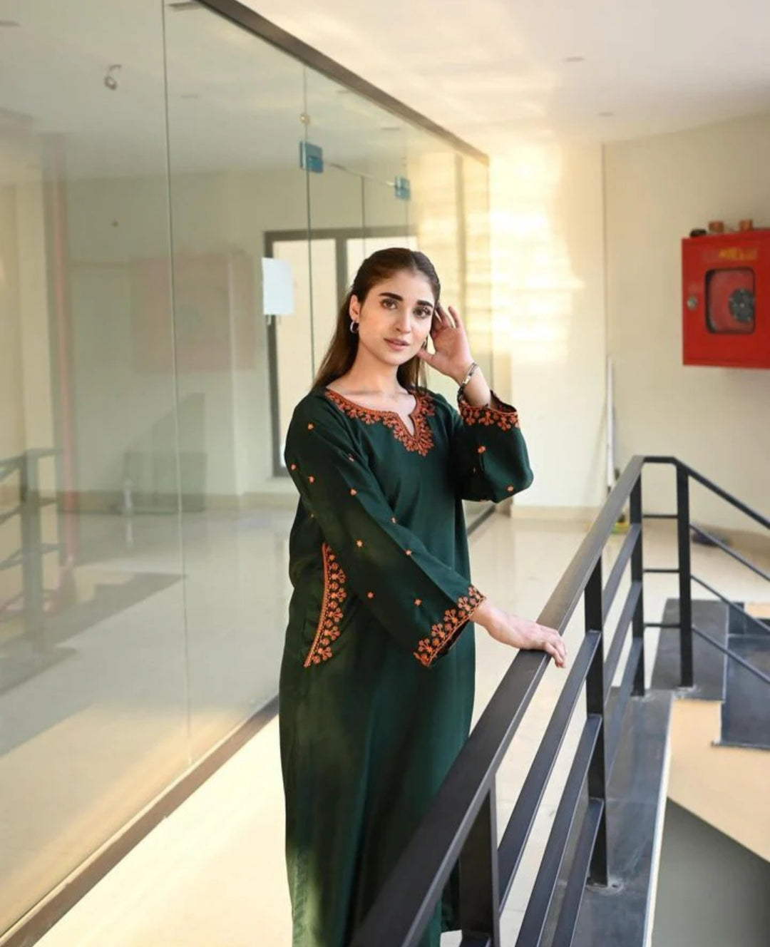 2pc Dark Green Embroidery Premium Lilen Stiched