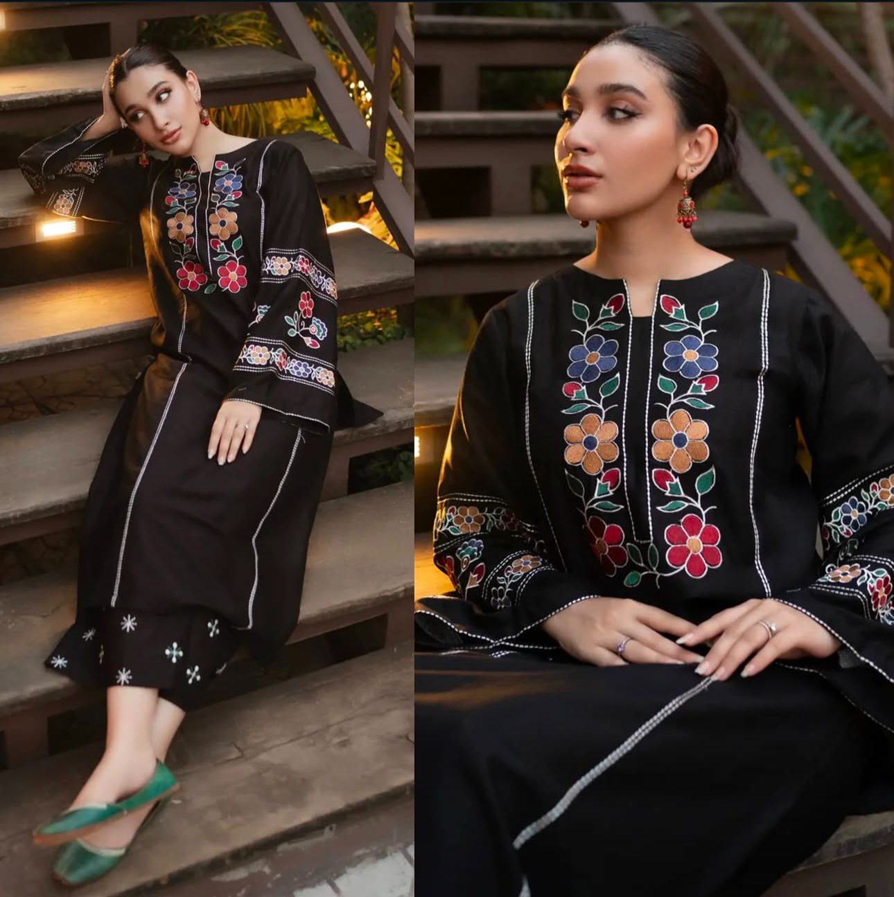 2Pc Cottage Embroidery Long Length Stiched